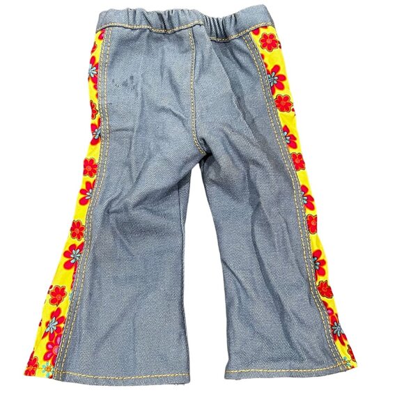 American Girl Julie Flared Denim Pants With Yellow & Red Floral Side Panels - Picture 2 of 3